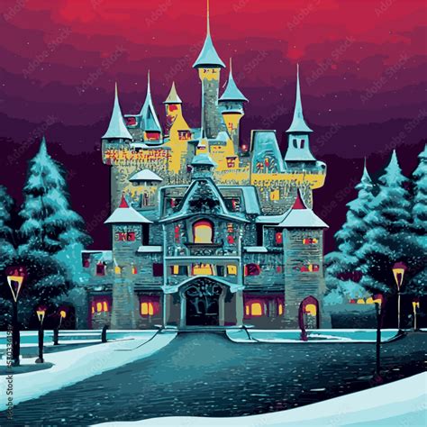 Castle Background Winter Snowy Forest Snow Snowflakes Night Moon