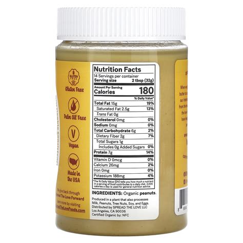 Spread The Love Organic Peanut Butter Naked 16 Oz 454 G