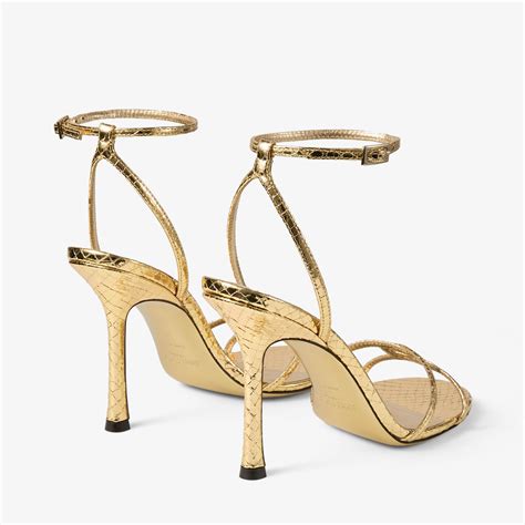 Leo 100 |Sandales en cuir effet aluminium doré | JIMMY CHOO