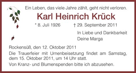 Traueranzeigen von Karl Heinrich Krück Trauer HNA de