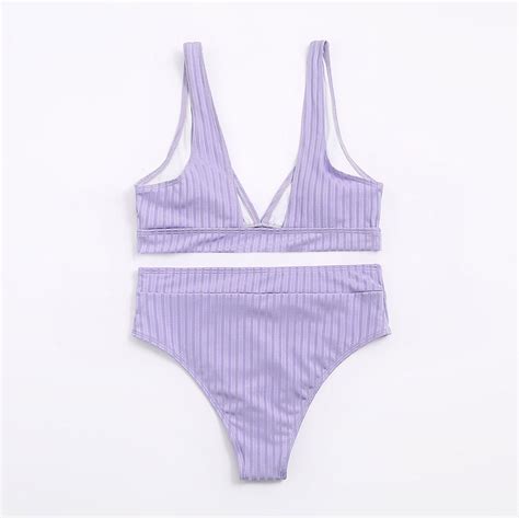 Lovskoo Piece Swimsuit For Women Solid Color Bikini Set Filled Swimwear Beachwear Purple