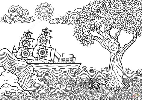 Coloriage Paysage marin en Zentangle Coloriages à imprimer gratuits