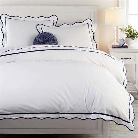 Classic Scallop Trim Organic Duvet Cover Twin Twin Xl White Midnight