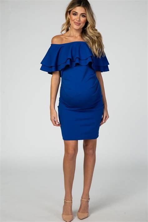 Royal Blue Off Shoulder Ruched Maternity Dress Fitted Maternity Dress Maternity Dresses