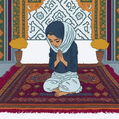 Premium Vector | Muslim girl sitting on the prayer rug while praying ...