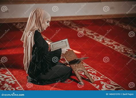 Musliim Girl Reading Quran In Mosque Stock Photo Image Of Religious