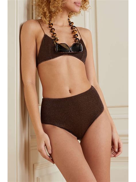 Chocolate Lumière stretch Lurex bikini OSÉREE NET A PORTER