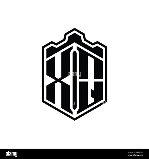 Xq Letter Logo Monogram Hexagon Shield Shape Crown Castle Geometric