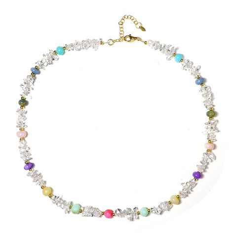 Multicolor Opal Quarz Vergoldetes Silber Collier Ct