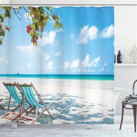 Ocean Beach Shower Curtains Tropical Palm Trees Seaside Nature