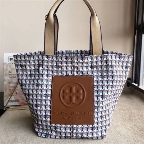 jual tory burch basket weave print tote bag ivory canning shopee