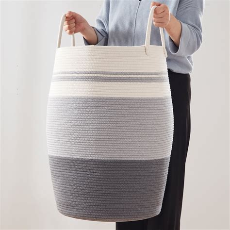 CHERISHGARD Cotton Laundry Hamper Woven Rope Large 25 6 Height Tall