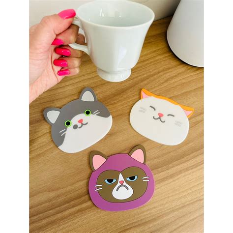 Suporte De Silicone Para Copos Gatinho Protege E Decora A Mesa Gatinhos