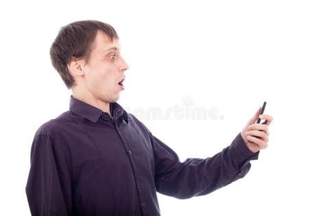 Shocked Man Looking At His Mobile Phone Seeing Bad News Reading Text