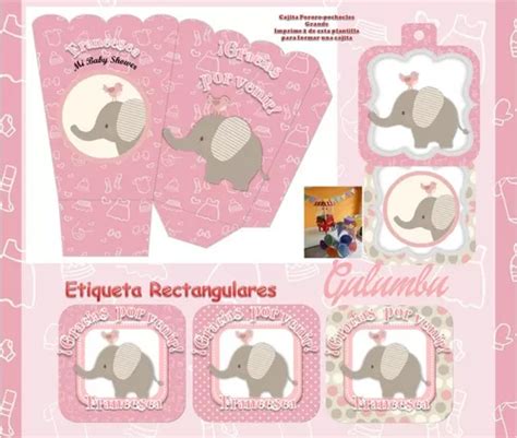 Kit Imprimible Elefante Nena Baby Shower Bautizo Rosa S En Venta En