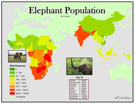 Elephant Population Per Country By Piashsmaps Maps On The Web