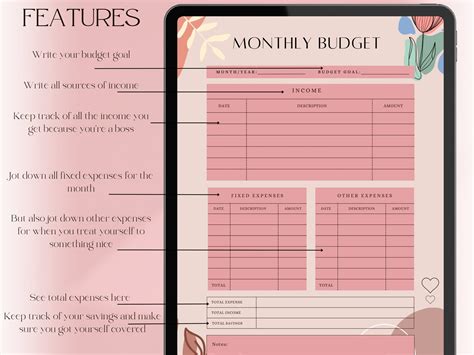 pretty printable monthly budget template