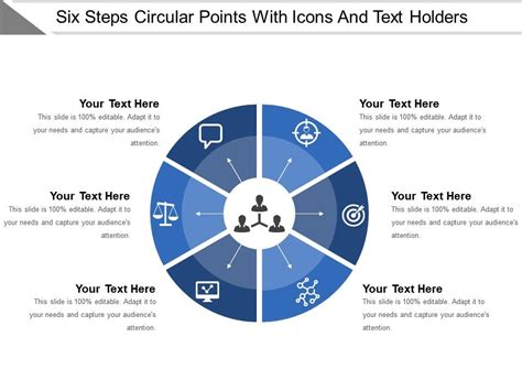 Six Steps Circular Points With Icons And Text Holders Powerpoint