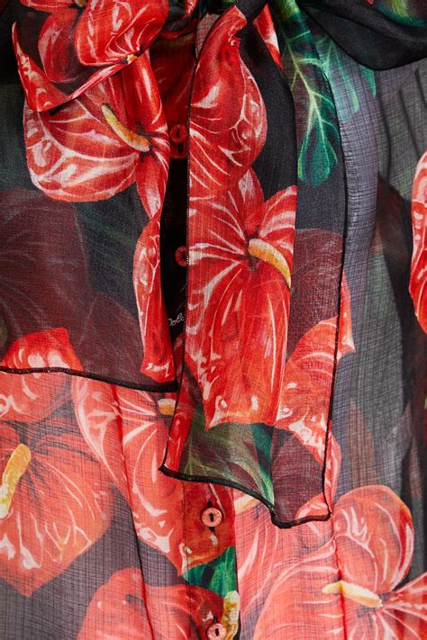 DOLCE GABBANA Pussy Bow Floral Print Silk Gauze Shirt THE OUTNET