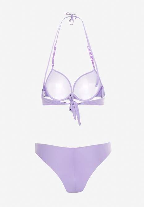 Fioletowe Bikini z Usztywnianym Biustonoszem Wykończonym Łańcuszkiem z Elastycznymi Majtkami