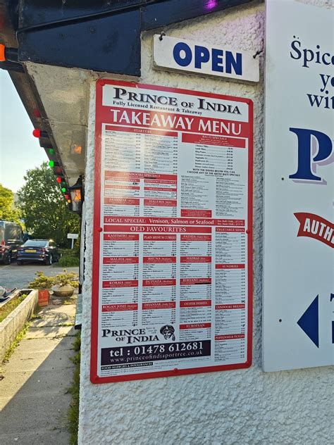 Menu At Prince Of India Restaurant Portree