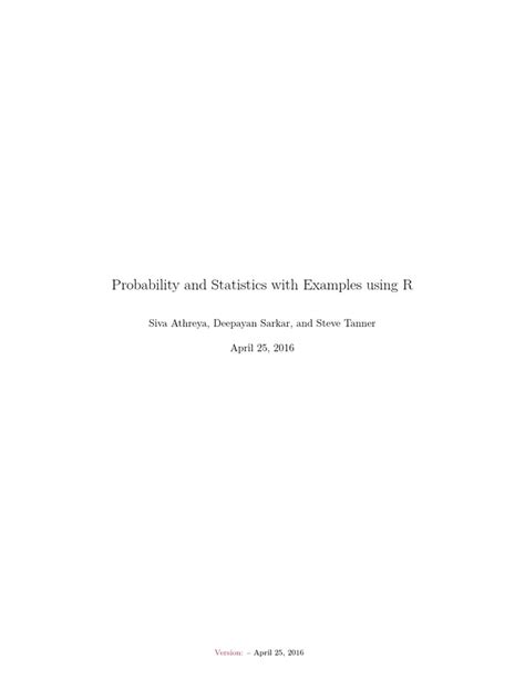 Probability And Statistics With Examples Using R Siva Athreya Deepayan