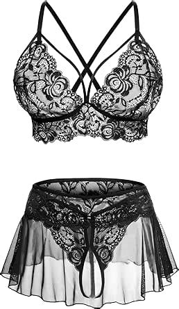 Amazon Cripom Sexy Lingerie For Women Naughty Piece Lace Bralette Mini Skirt With G