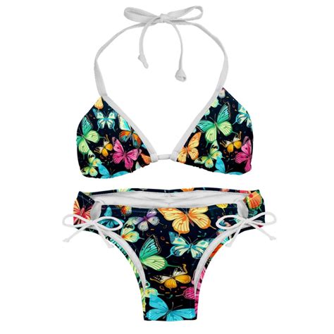 Flower Butterfly Detachable Sponge Adjustable Strap Bikini Set Two Pack Beach Pool Scenes