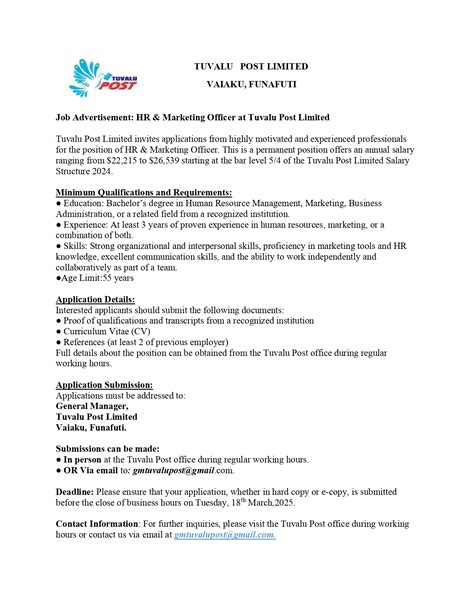 Tuvalu - ‼️VACANCY ‼️ For More Information Please Come By The Office