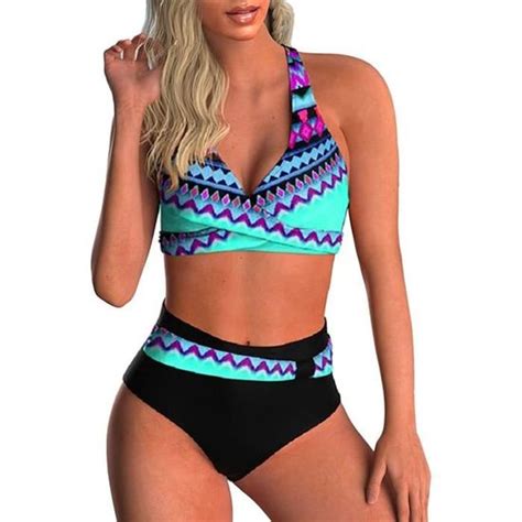 Bikini Femme Chic Vintage Taille Haute Maillot de Bain 2 Pièces Bleu Bleu Cdiscount Prêt à