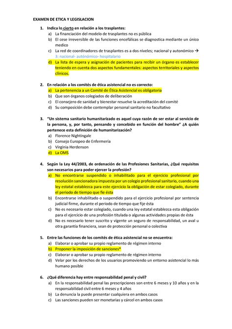 Examen De Tica Y Legislaci N A O Examen De Etica Y Legislacion