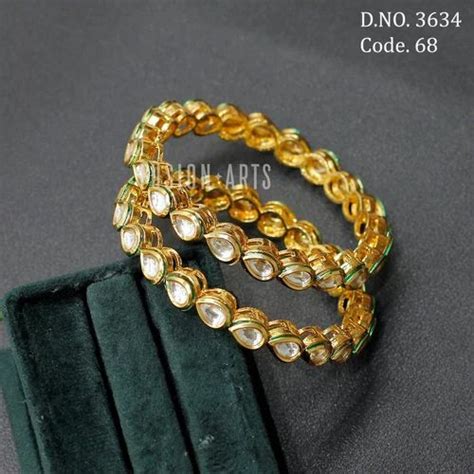 Golden Brass Fusion Arts Traditional Wedding Kundan Bangles At 340