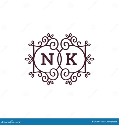 Nk Letter Logo Elegant Swirl Initial Line Design Stock Vector