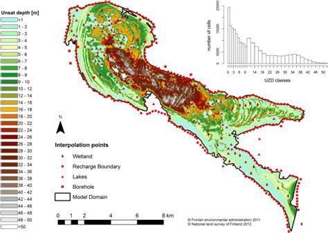 estimated depth   unsaturated zone   model area