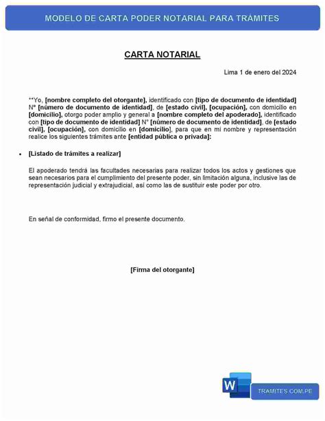 Modelo De Carta De Poder Notarial Para Trámites 【word】