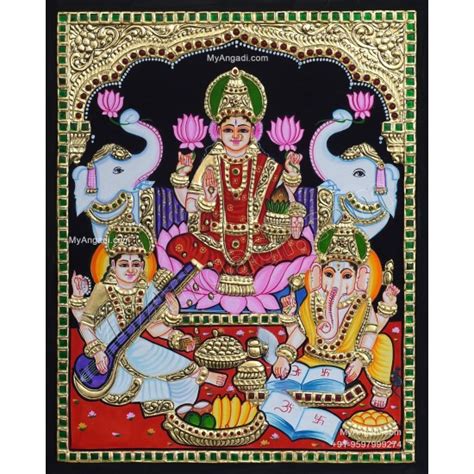 ganesha lakshmi saraswathi tanjore painting