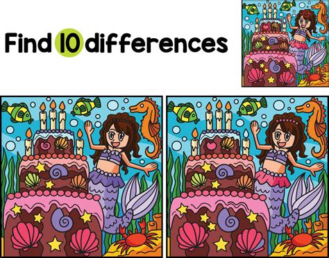 Mermaid And Birthday Cake Find The Differences 34328947 Vector Art At