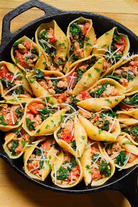 Ricotta Stuffed Pasta Shells With Sausage And Spinach