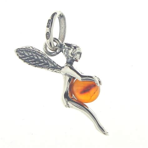 Pendentif Fée clochette et sa perle en ambre en argent chaine