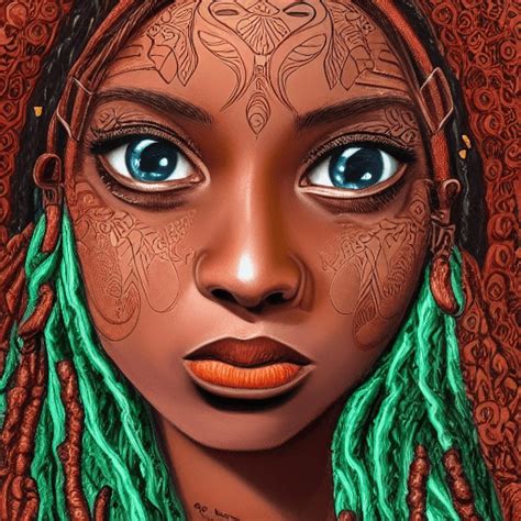 Erstaunlich Detaillierte Afrikanische Braune Haut Latina Taino Rot Schwarz Locs Frau Digitale