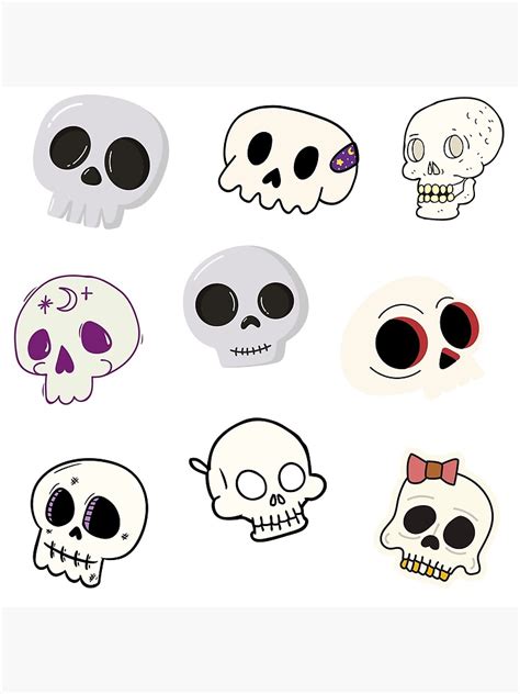 "Assorted Skull Stickers, Skeleton Sticker Pack, Cute Skulls Stickers ...