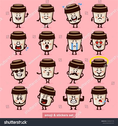 Emoji Vector Coffee Stickers Funnycartoon Emoticons Stock Vector