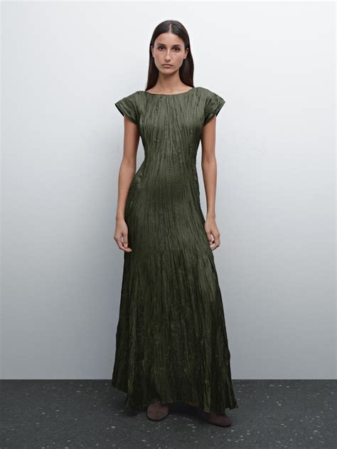 Long Pleated Satin Dress