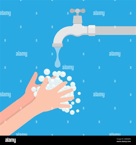 Washing Hands Under Falling Water From Water Tap Vector Illustration Eps 10 Stock Vector Image