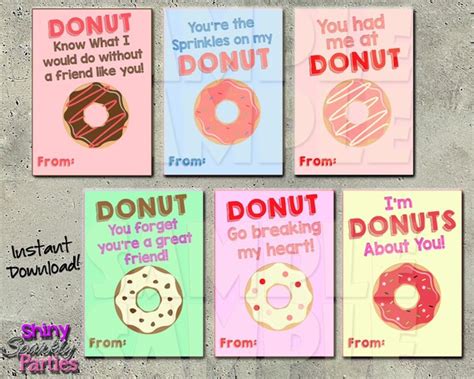 Donut Valentine Cards Printable Valentine Cards Donut Etsy