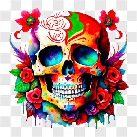 Download Vibrant Skull And Floral Art Png Online Creative Fabrica