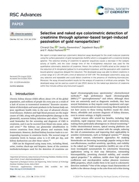 PDF Selective And Naked Eye Colorimetric Detection Of Creatinine Through Aptamer Based Target