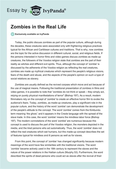 Zombies In The Real Life Words Essay Example