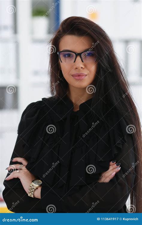 Beautiful Smiling Brunette Woman In Office Stock Image Image Of Customer Business
