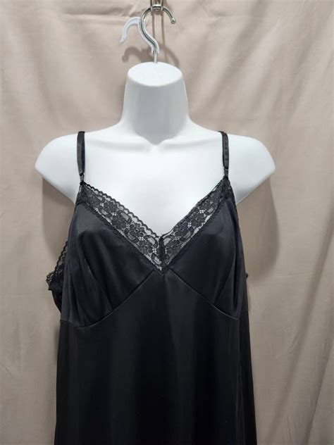 Vanity Fair Black Lace Lingerie Slip Dress Vintage S Etsy